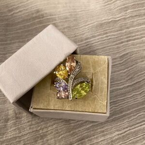 Elegant Multicolor Gemstone Leaf Ring